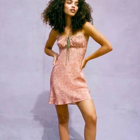 Realisation Par The Inez Dress Silk Dazed Paisley Milkmaid Bow Blush Pink Size S - Picture 1 of 9